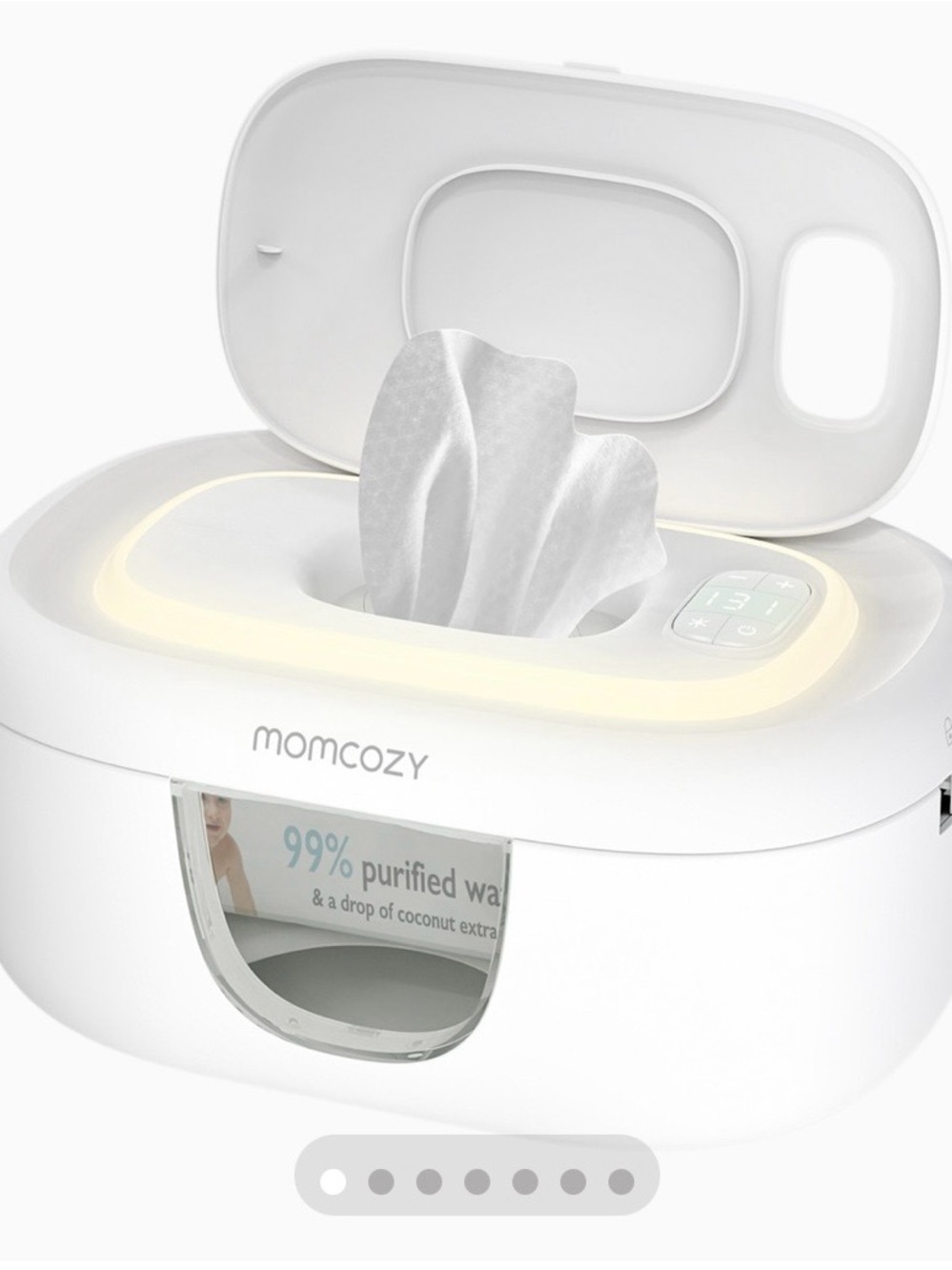 MomCozy White Baby Wipes Warmer with Soft LED - Gentle Warmth for Delicate Skin